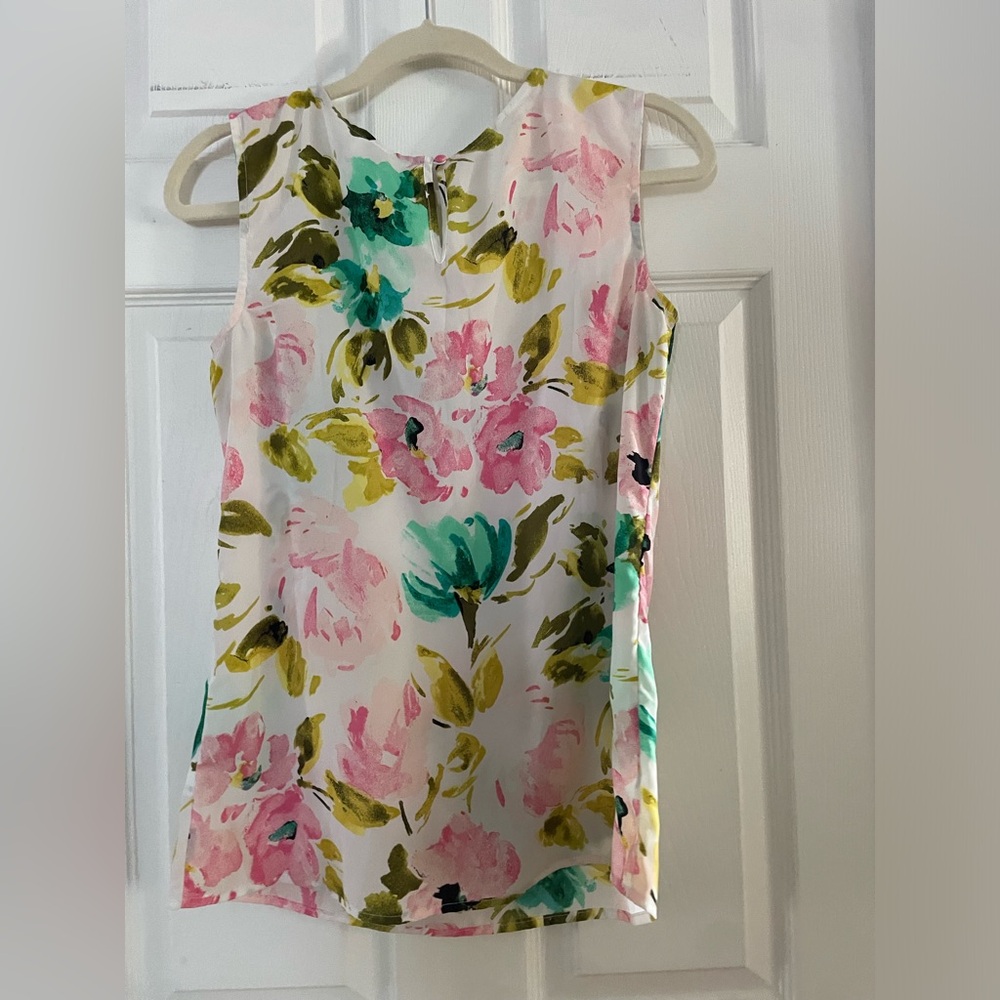 Merona White Tank Top with Pink & Teal Floral Print - Picture 3 of 3